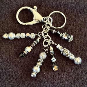 NEW Brown Black Silver Handmade Bag Charm Keychain One of a Kind Crystal Beads